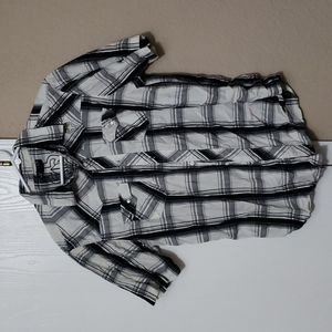 Helix brand, mens short sleeve button down shirt. Black and white plaid